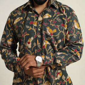 Buy Green Cotton Men Kalamkari Print Shirt