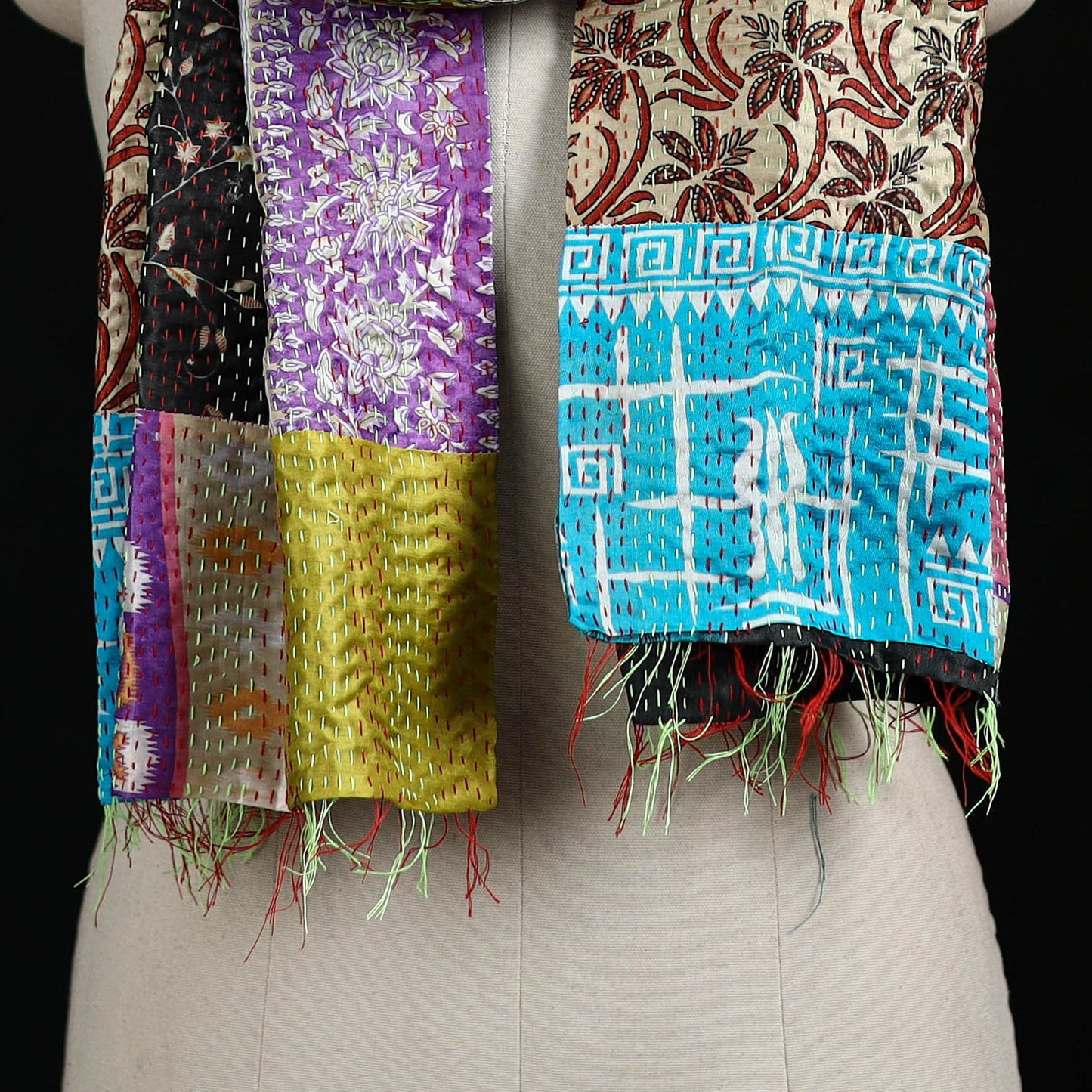 Bengal Kantha Handwork Patchwork Reversible Silk Stole 142
