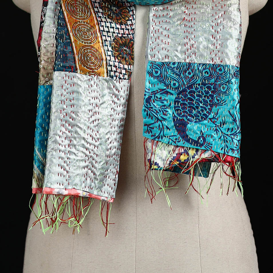 Bengal Kantha Handwork Patchwork Reversible Silk Stole 144