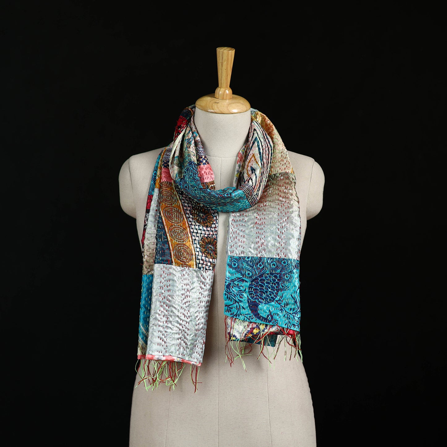 Bengal Kantha Handwork Patchwork Reversible Silk Stole 144