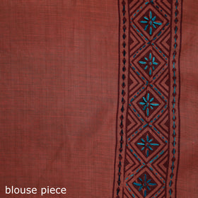 Peach - Bengal Kantha Hand Embroidery Silk Cotton Chapa Work Saree 79