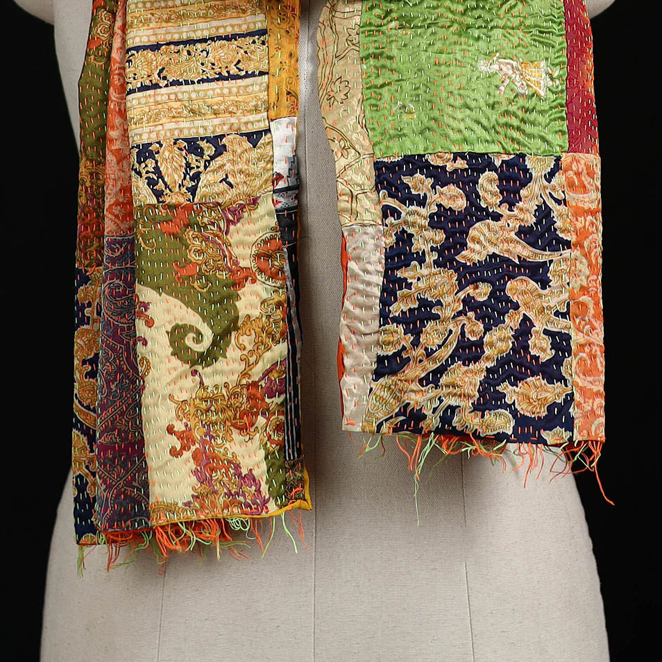 Bengal Kantha Handwork Patchwork Reversible Silk Stole 145