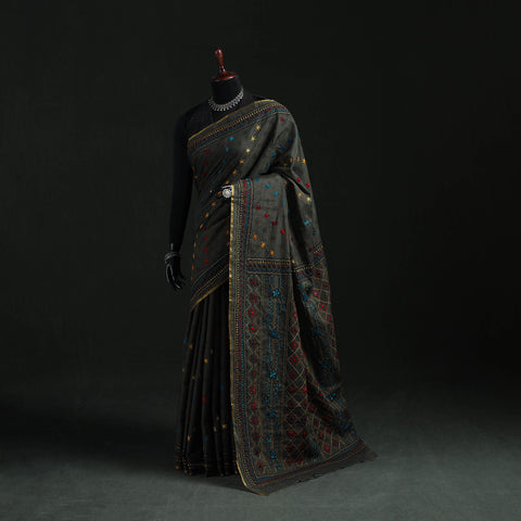 Bengal Kantha Hand Embroidery Silk Cotton Chapa Work Saree 80