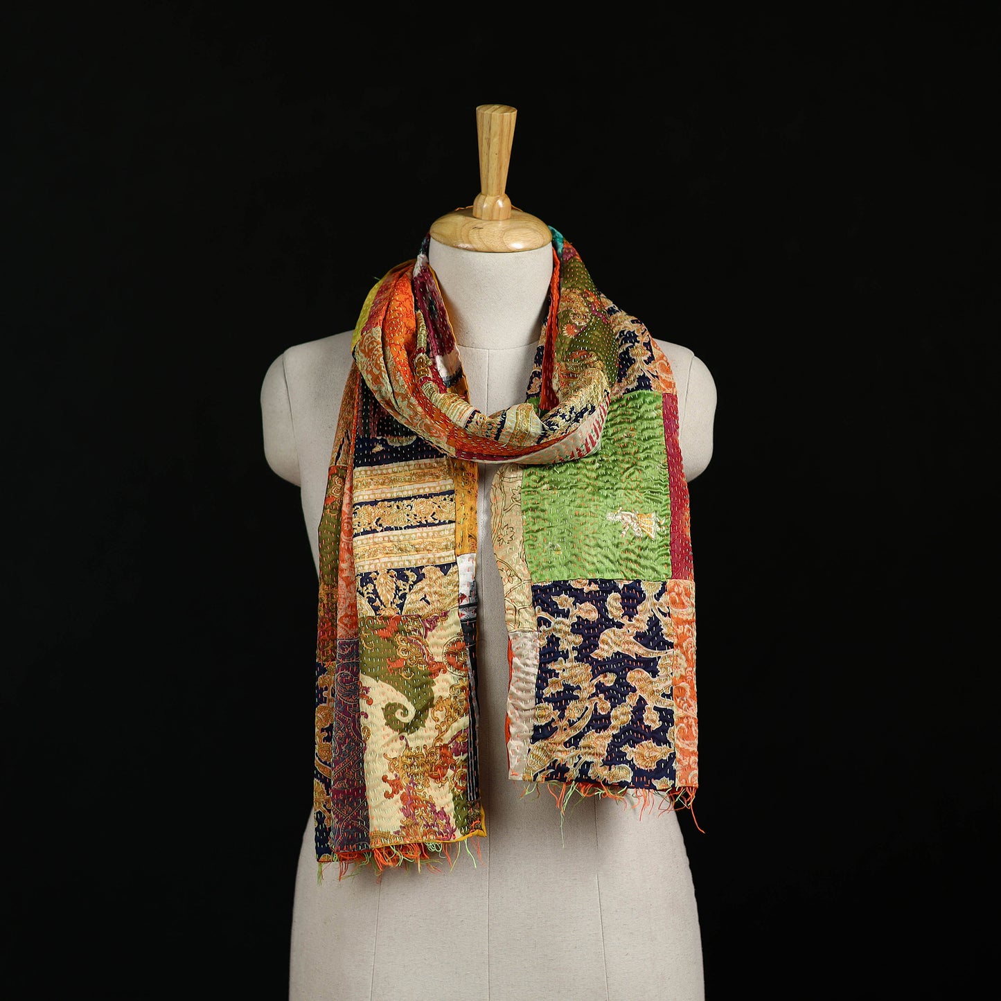 Bengal Kantha Handwork Patchwork Reversible Silk Stole 145