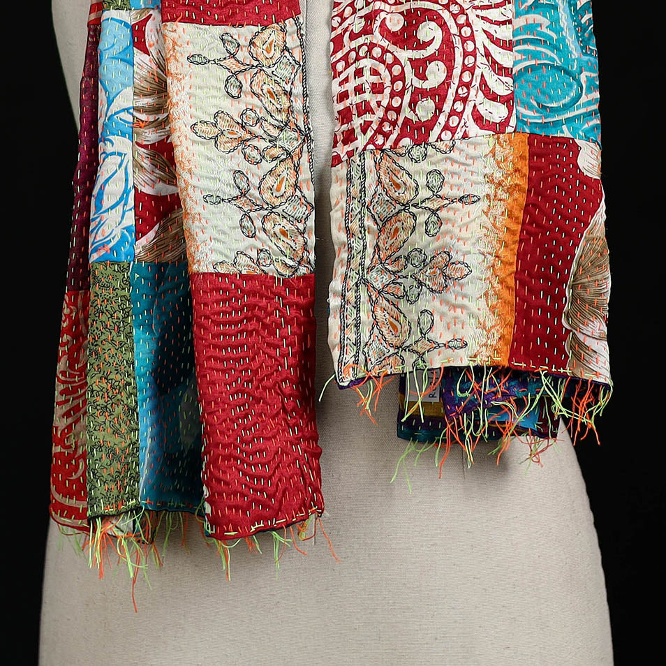 Bengal Kantha Handwork Patchwork Reversible Silk Stole 146