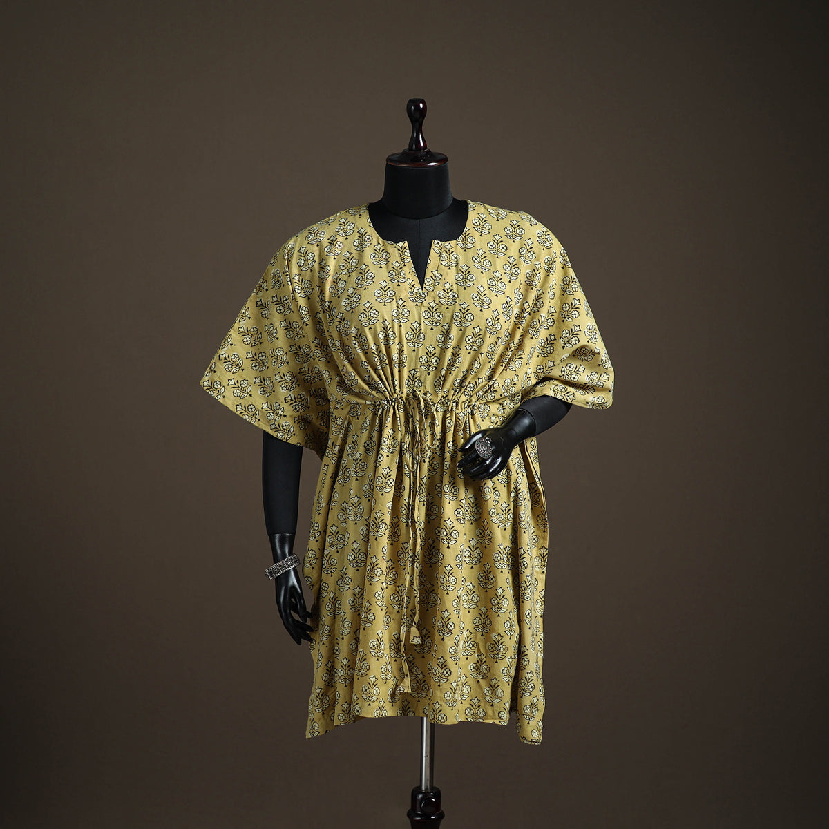 Akola Hand Block Print Natural Dyed Cotton Kaftan (Medium) 165