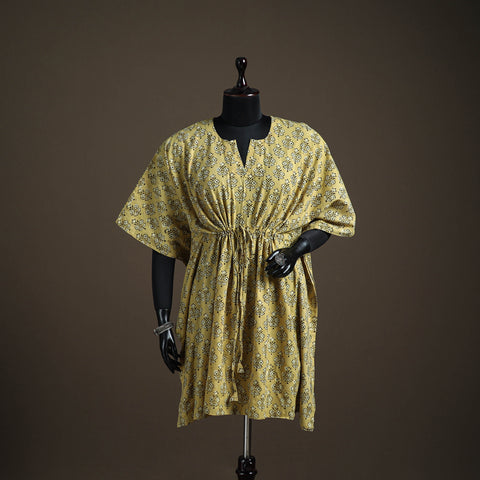 Akola hand block print natural dyed cotton kaftan (medium)