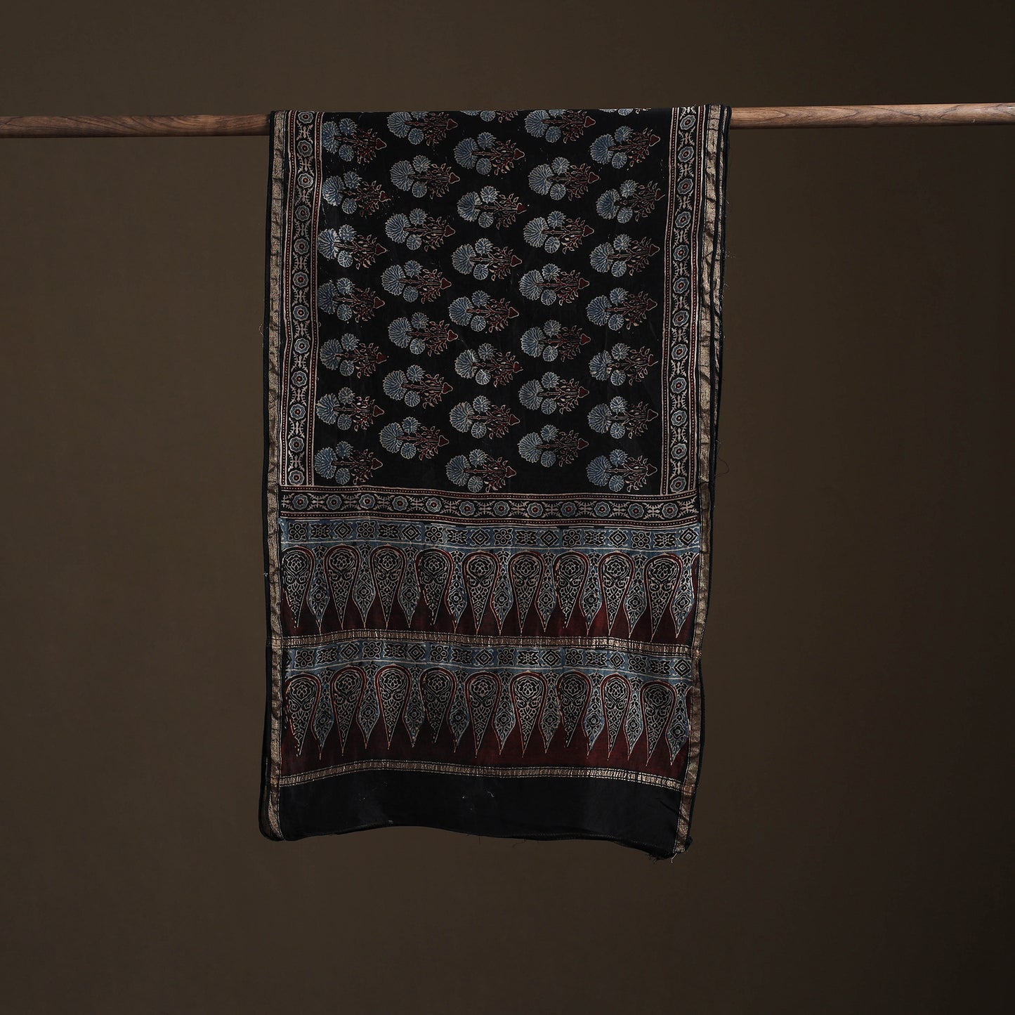 Handloom Chanderi Silk Ajrakh Hand Block Print Natural Dyed Stole 19