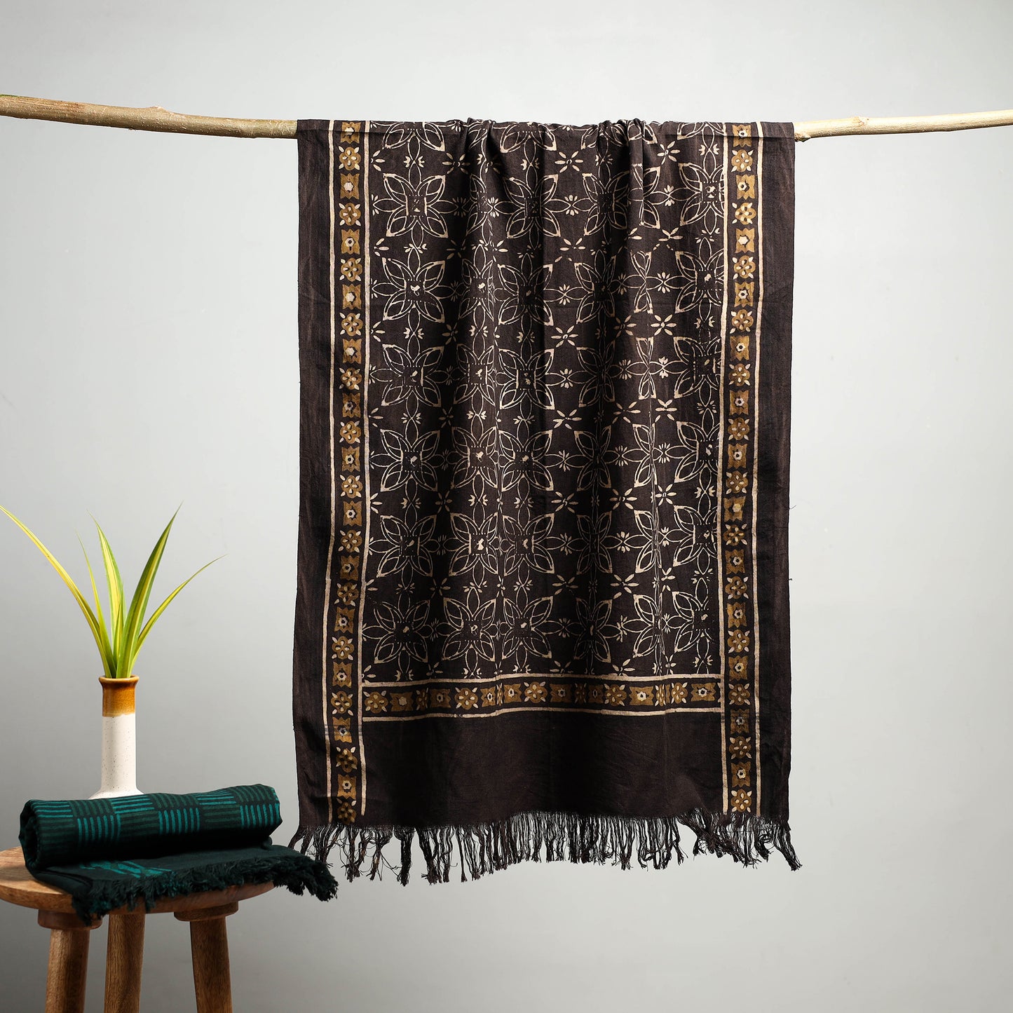 Brown Akola Block Print Pure Handloom Cotton Towel 