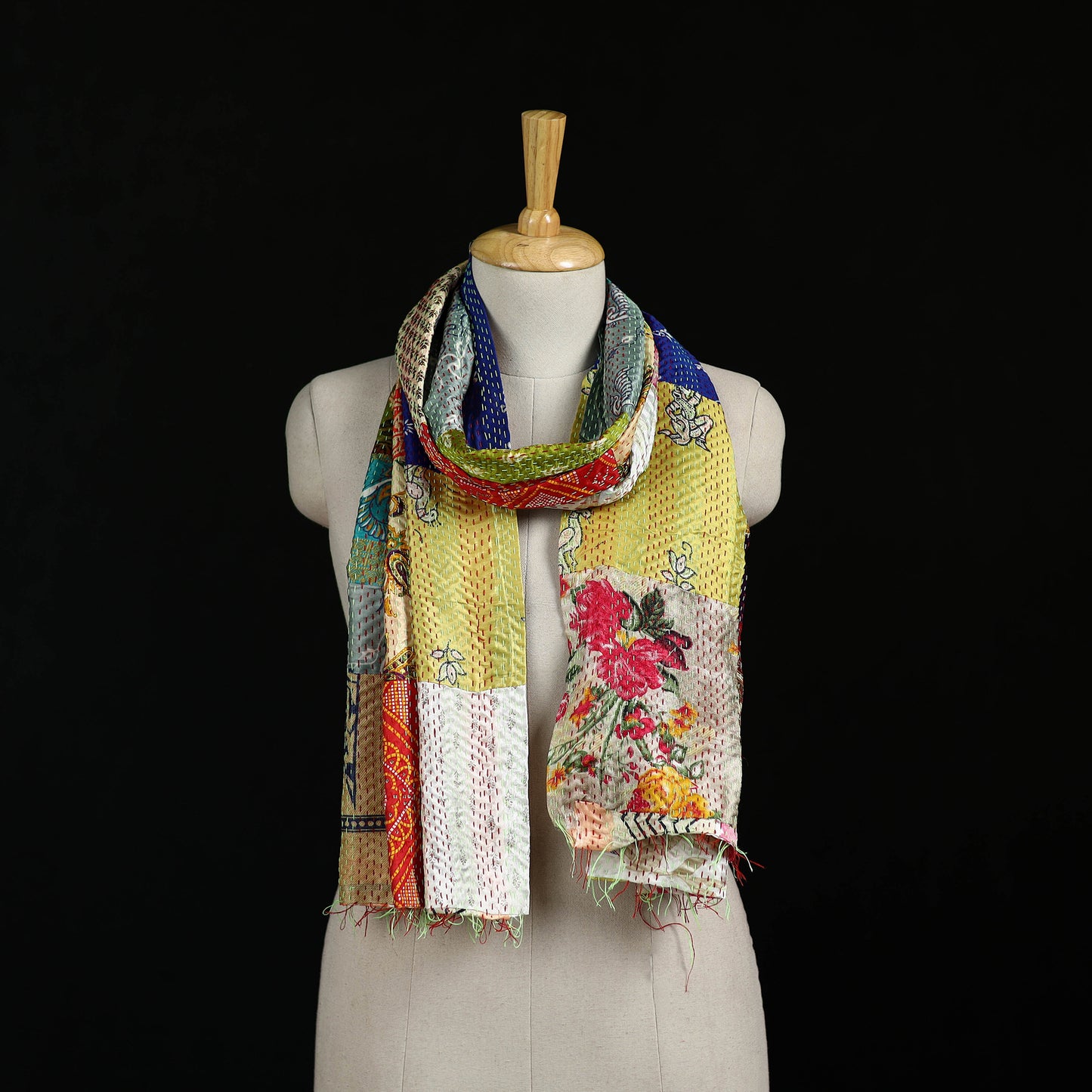 Bengal Kantha Handwork Patchwork Reversible Silk Stole 147
