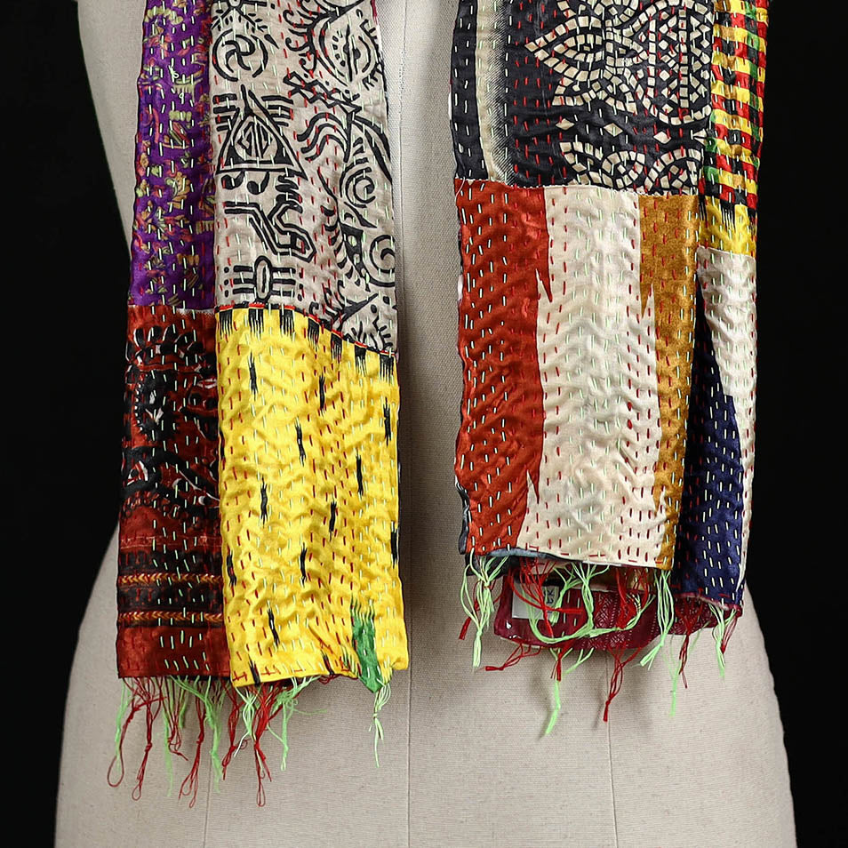 Bengal Kantha Handwork Patchwork Reversible Silk Stole 148