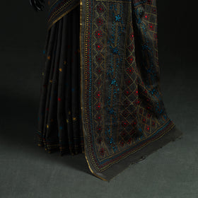 Black - Bengal Kantha Hand Embroidery Silk Cotton Chapa Work Saree 80