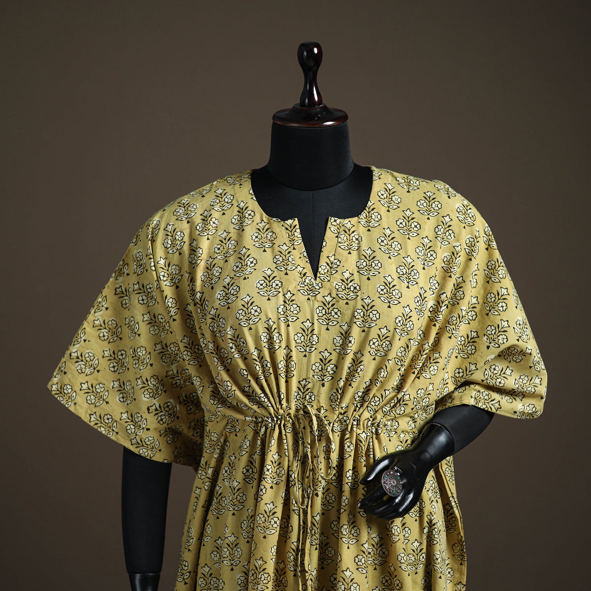 Akola Hand Block Print Natural Dyed Cotton Kaftan (Medium) 165