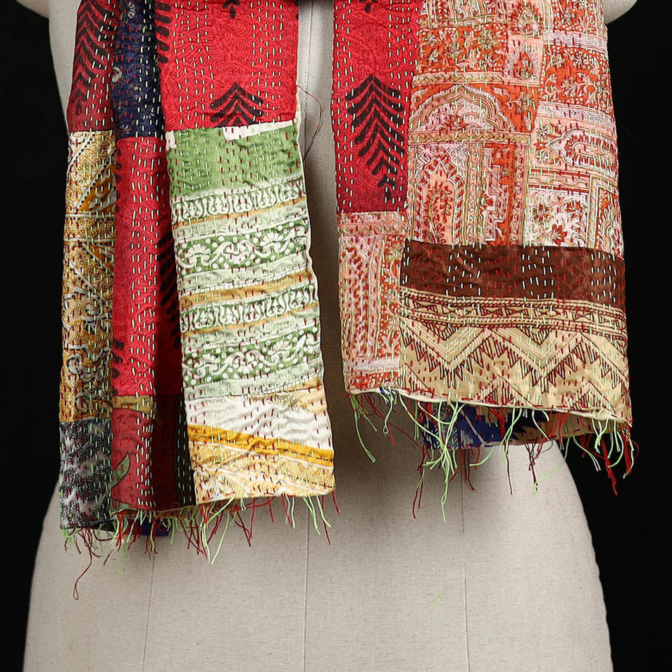 Bengal Kantha Handwork Patchwork Reversible Silk Stole 149