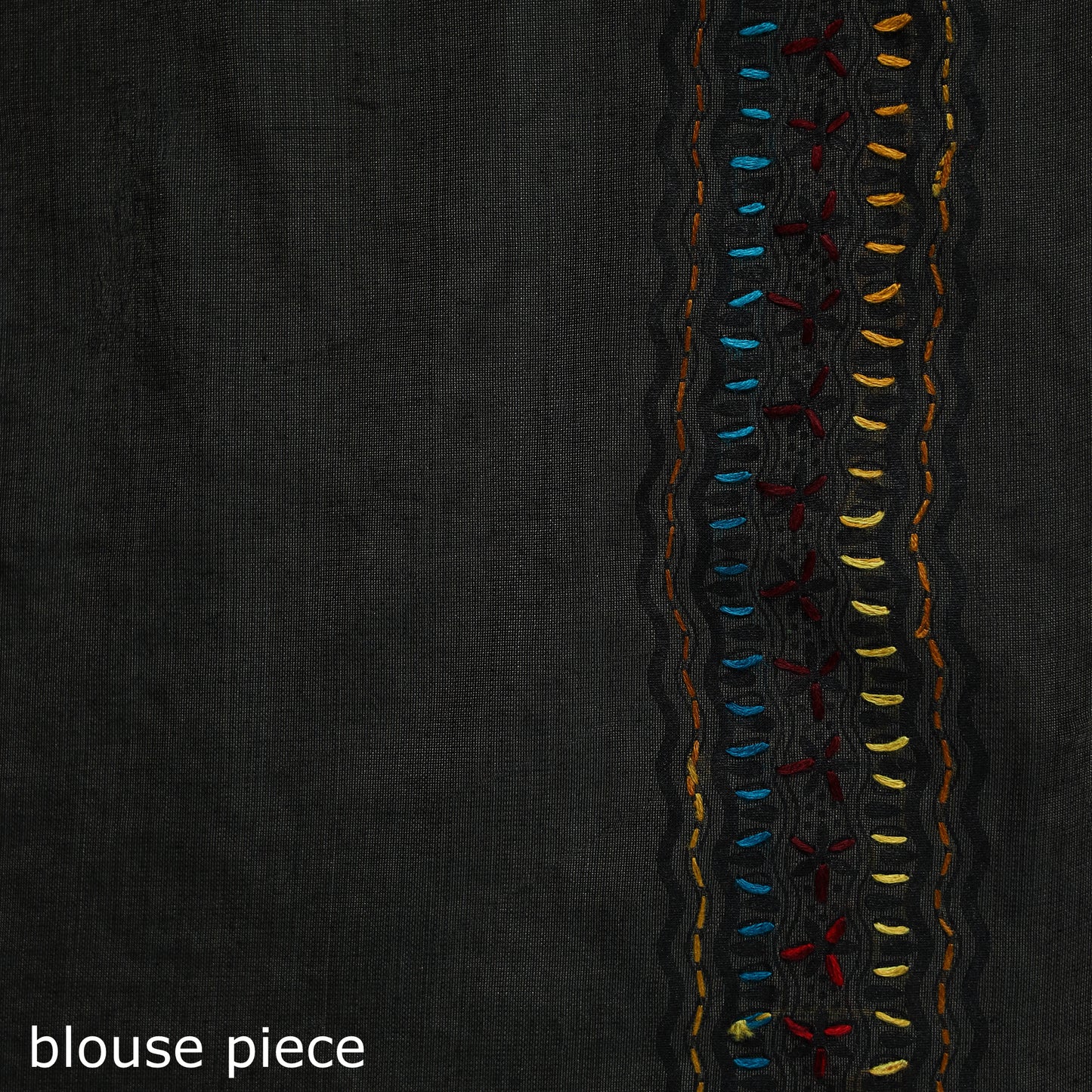 Black - Bengal Kantha Hand Embroidery Silk Cotton Chapa Work Saree 80