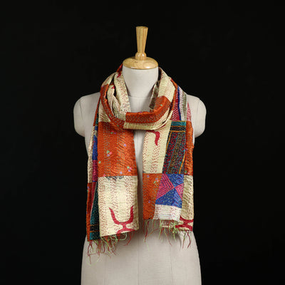 Bengal Kantha Handwork Patchwork Reversible Silk Stole 150