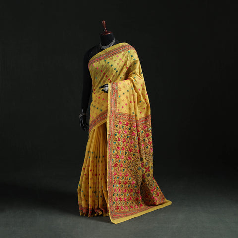 Bengal Kantha Hand Embroidery Silk Cotton Chapa Work Saree 81