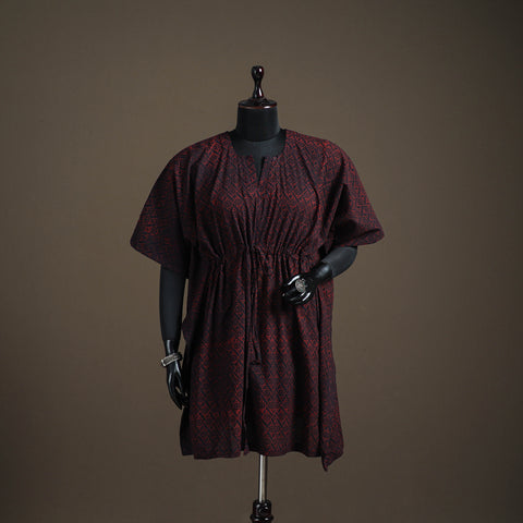 Akola hand block print natural dyed cotton kaftan (medium)