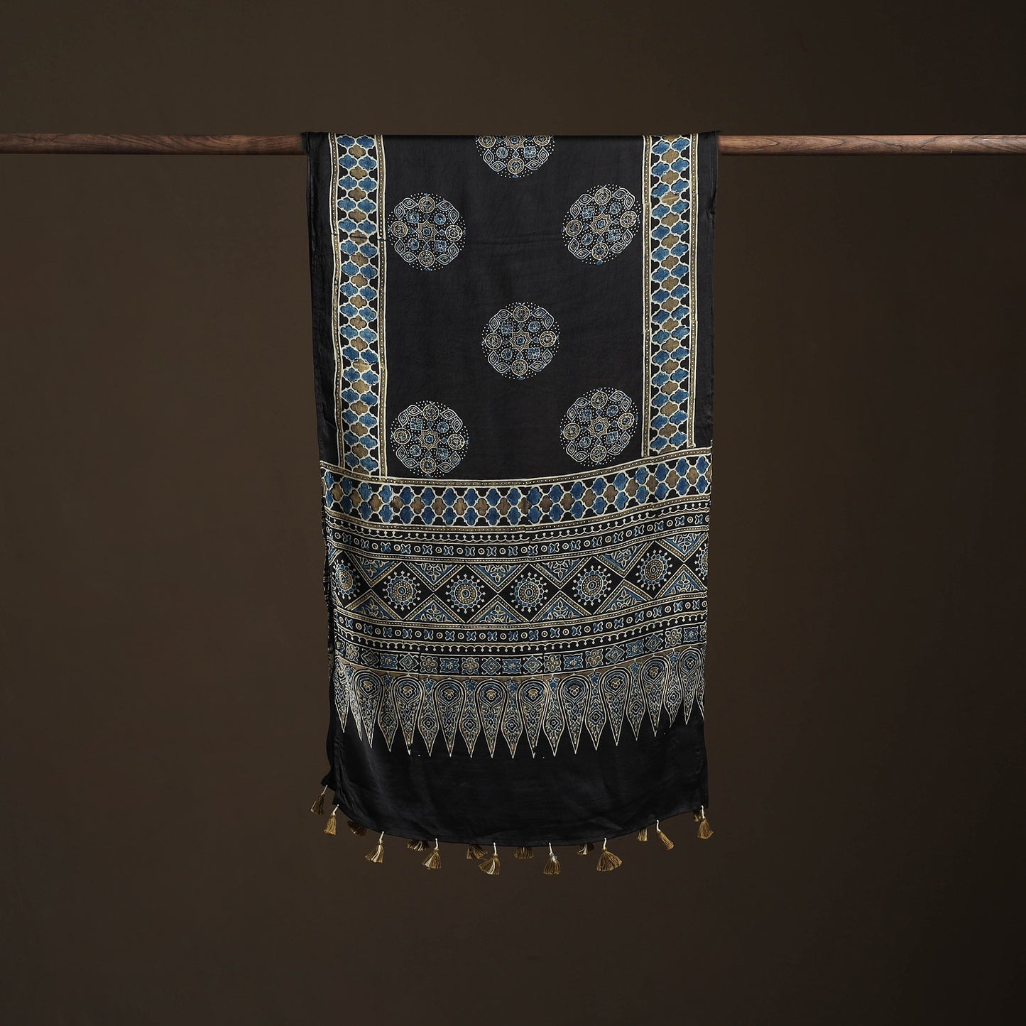 Hand Block Print Natural Dyed Modal Silk Ajrakh Stole 02