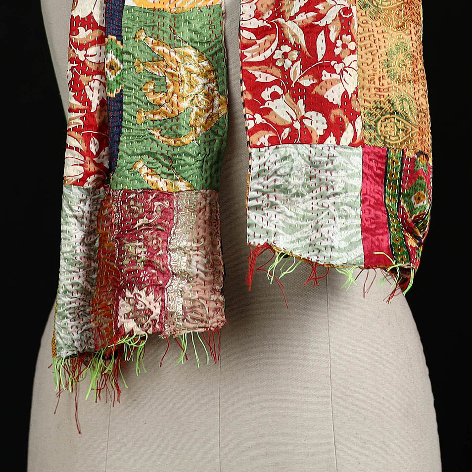 Bengal Kantha Handwork Patchwork Reversible Silk Stole 152