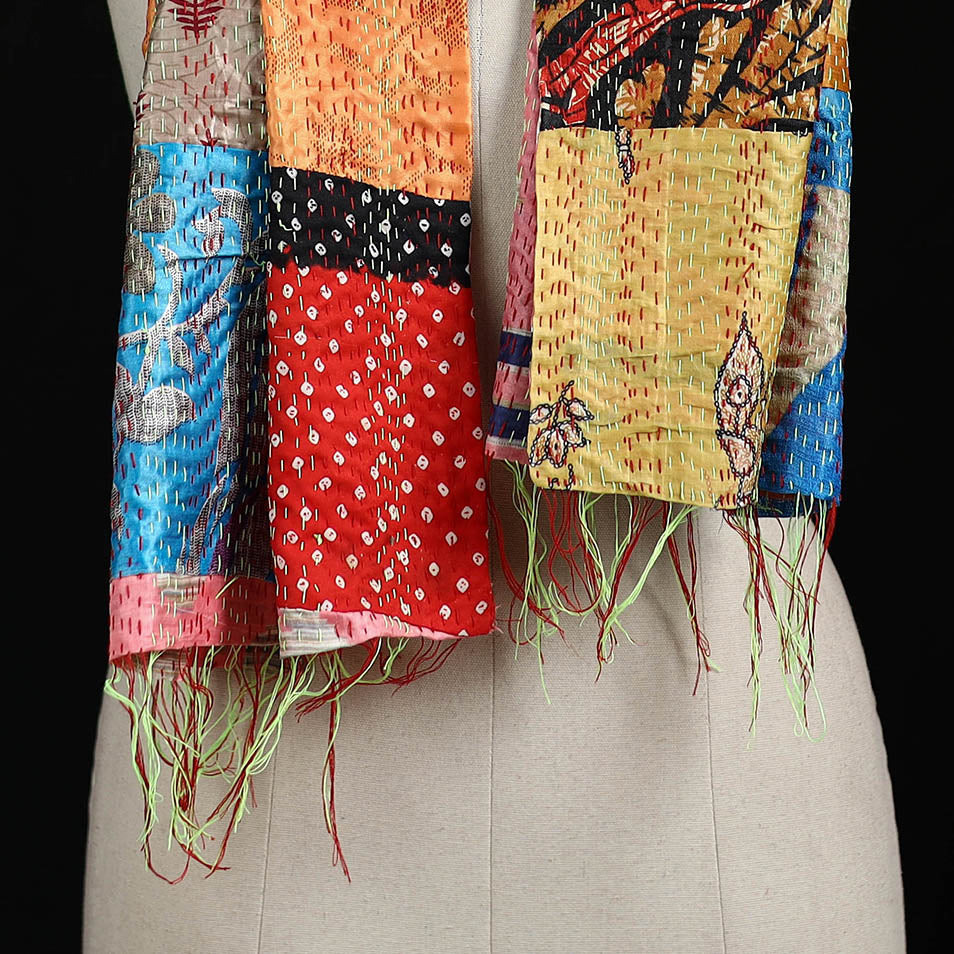 Bengal Kantha Handwork Patchwork Reversible Silk Stole 153