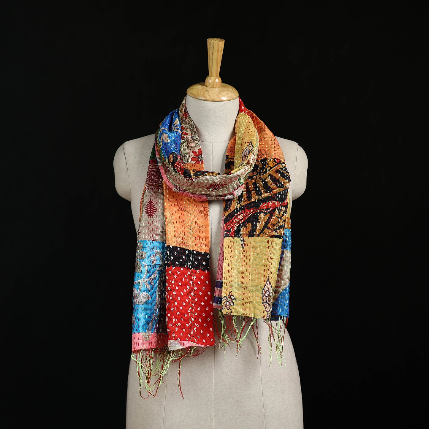 Bengal Kantha Handwork Patchwork Reversible Silk Stole 153