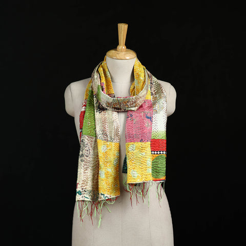 Bengal Kantha Handwork Patchwork Reversible Silk Stole 154