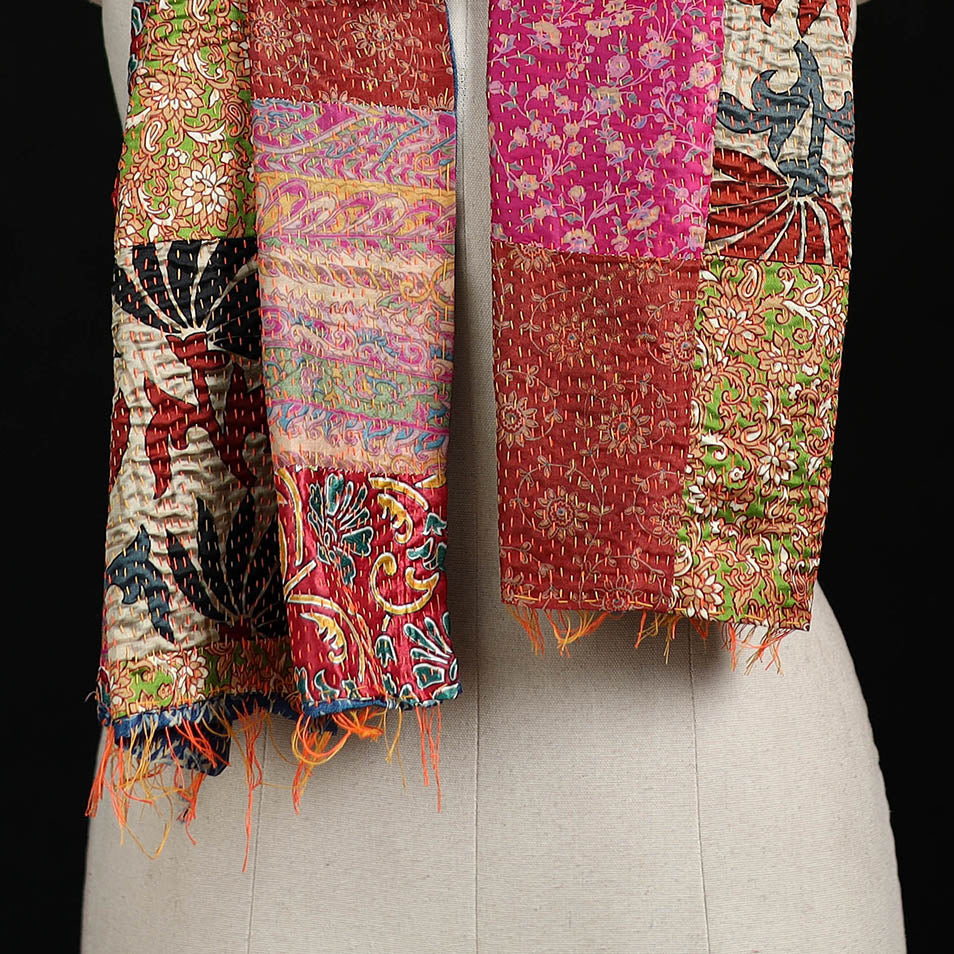 Bengal Kantha Handwork Patchwork Reversible Silk Stole 155