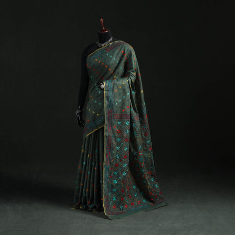 Bengal Kantha Hand Embroidery Silk Cotton Chapa Work Saree 82