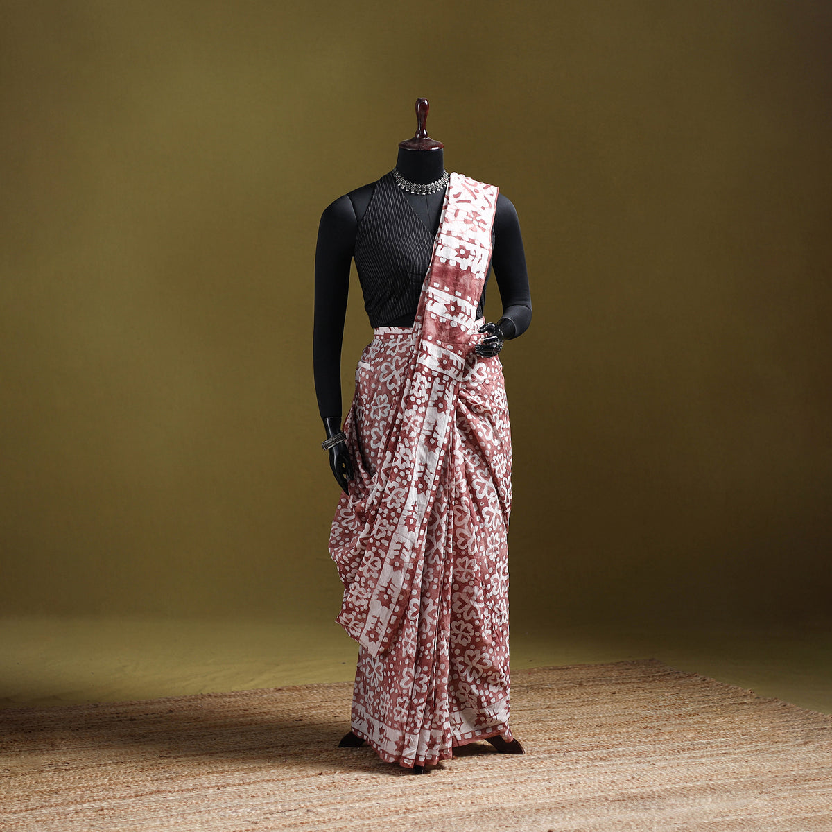 Batik Hand Block Print Pure Mul Cotton Ready To Wear Saree 48