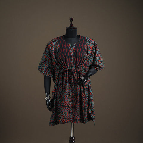 Akola hand block print natural dyed cotton kaftan (medium)