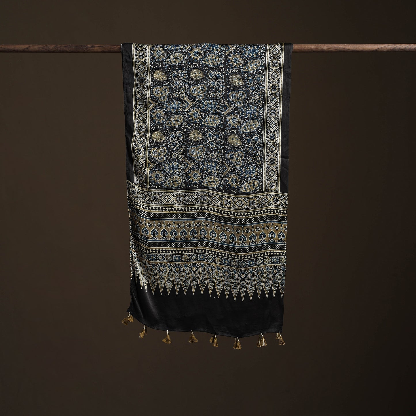 Hand Block Print Natural Dyed Modal Silk Ajrakh Stole 05