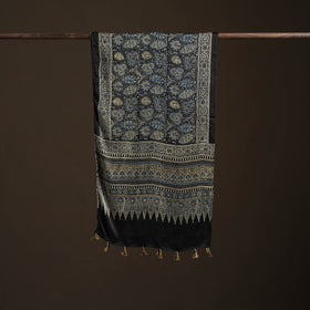 Hand Block Print Natural Dyed Modal Silk Ajrakh Stole 05