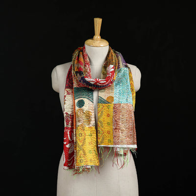 Bengal Kantha Handwork Patchwork Reversible Silk Stole 157
