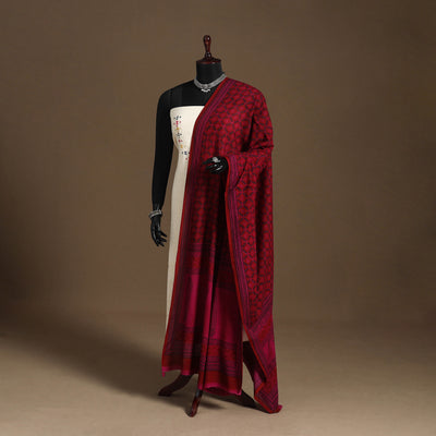 Red Natural Dyed Cotton Block Print Bagh Dupatta