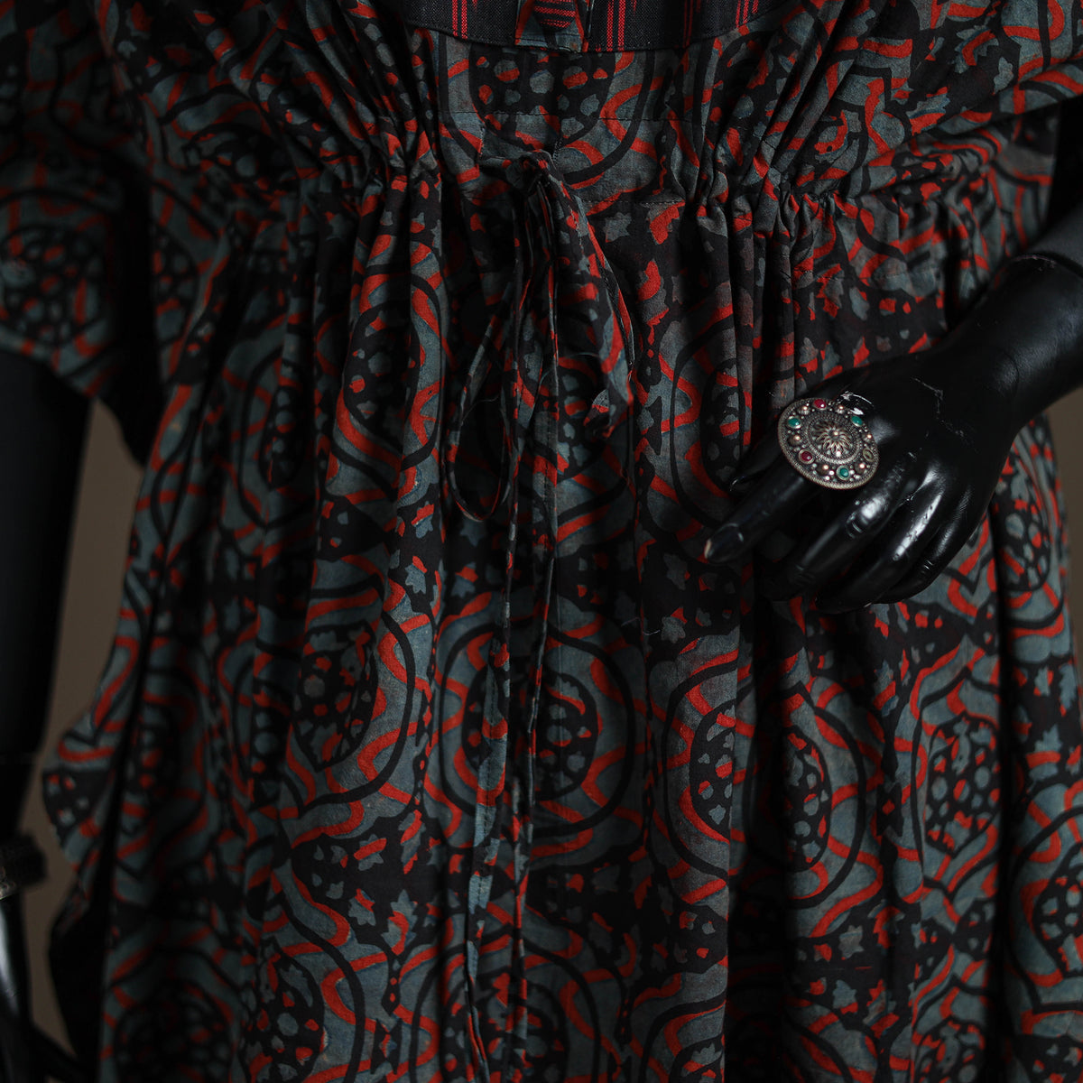 Akola Hand Block Print Natural Dyed Cotton Kaftan (Medium) 167