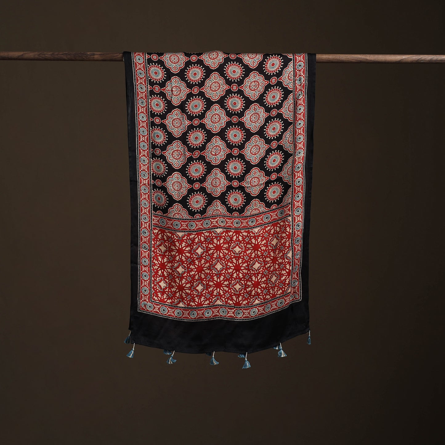 Hand Block Print Natural Dyed Modal Silk Ajrakh Stole 06