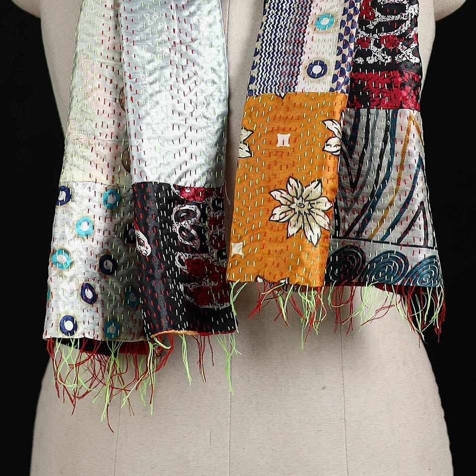 Bengal Kantha Handwork Patchwork Reversible Silk Stole 158