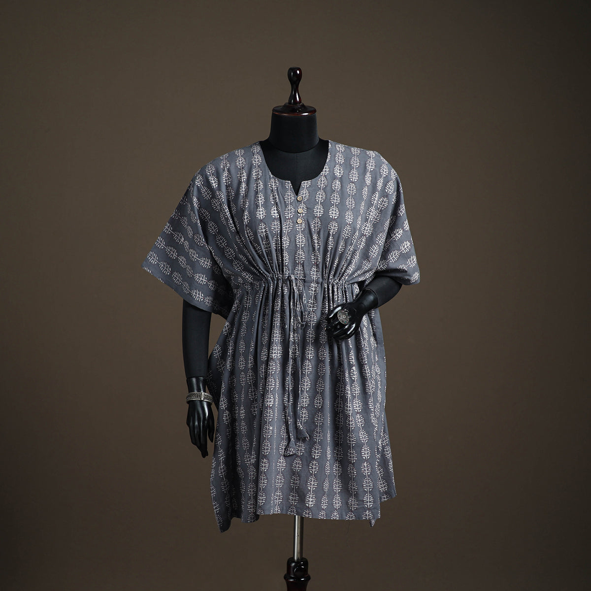 Akola Hand Block Print Natural Dyed Cotton Kaftan (Medium) 168