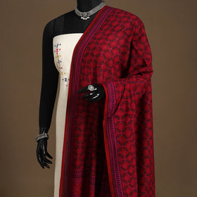 Red Natural Dyed Cotton Block Print Bagh Dupatta