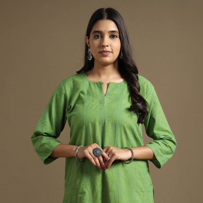 Apple Green Plain Cotton Tagai Work Long Kurta