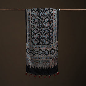 Hand Block Print Natural Dyed Modal Silk Ajrakh Stole 09