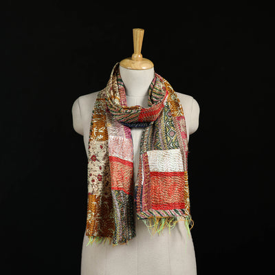 Bengal Kantha Handwork Patchwork Reversible Silk Stole 159