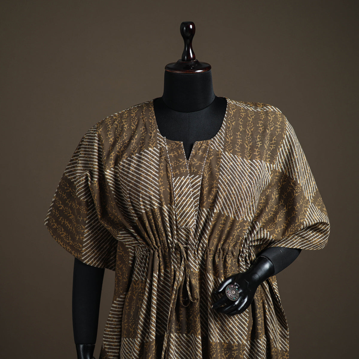 Akola Hand Block Print Natural Dyed Cotton Kaftan (Medium) 169