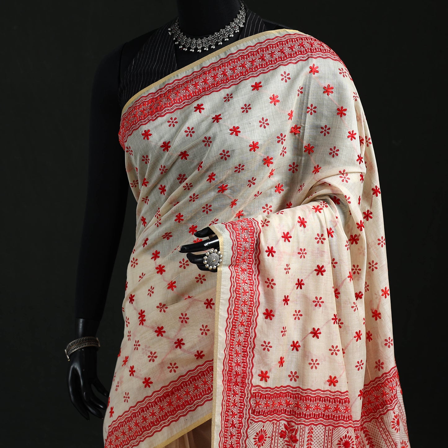 Bengal Kantha Hand Embroidery Silk Cotton Chapa Work Saree 83