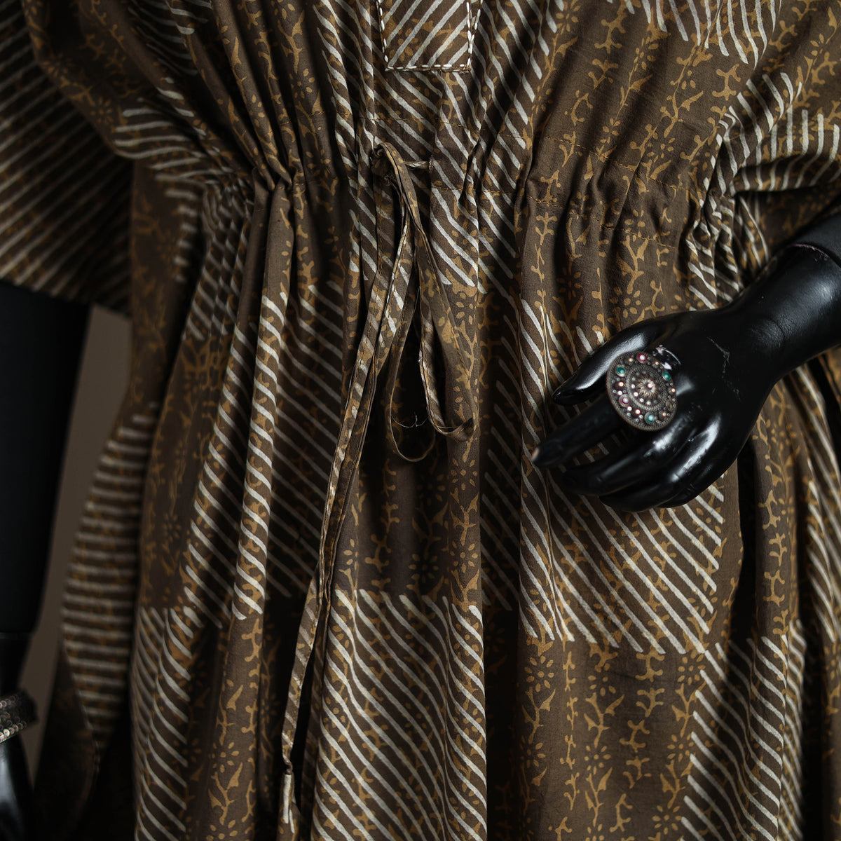 Akola Hand Block Print Natural Dyed Cotton Kaftan (Medium) 169