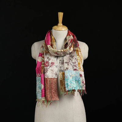 Bengal Kantha Handwork Patchwork Reversible Silk Stole 164