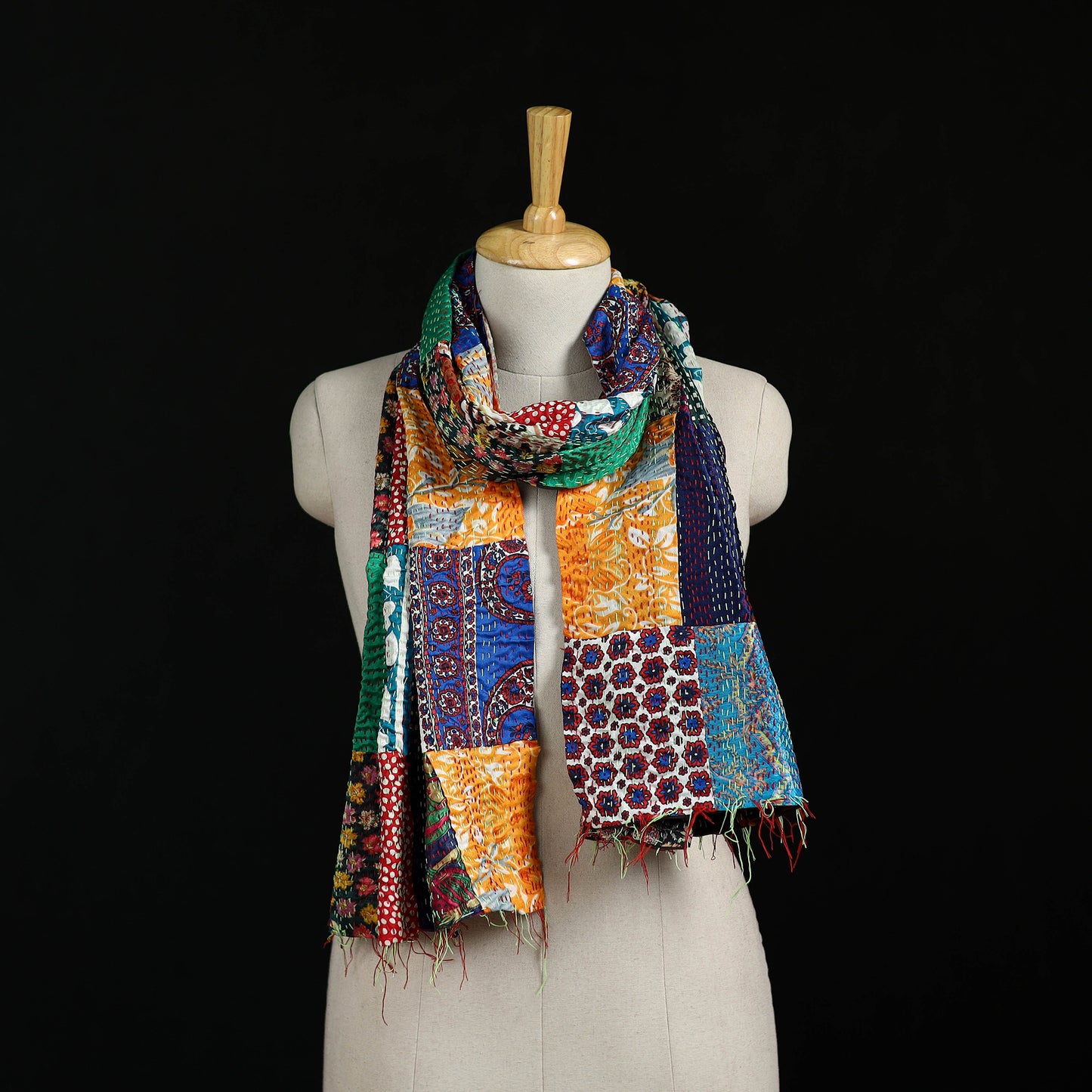 Bengal Kantha Handwork Patchwork Reversible Silk Stole 165
