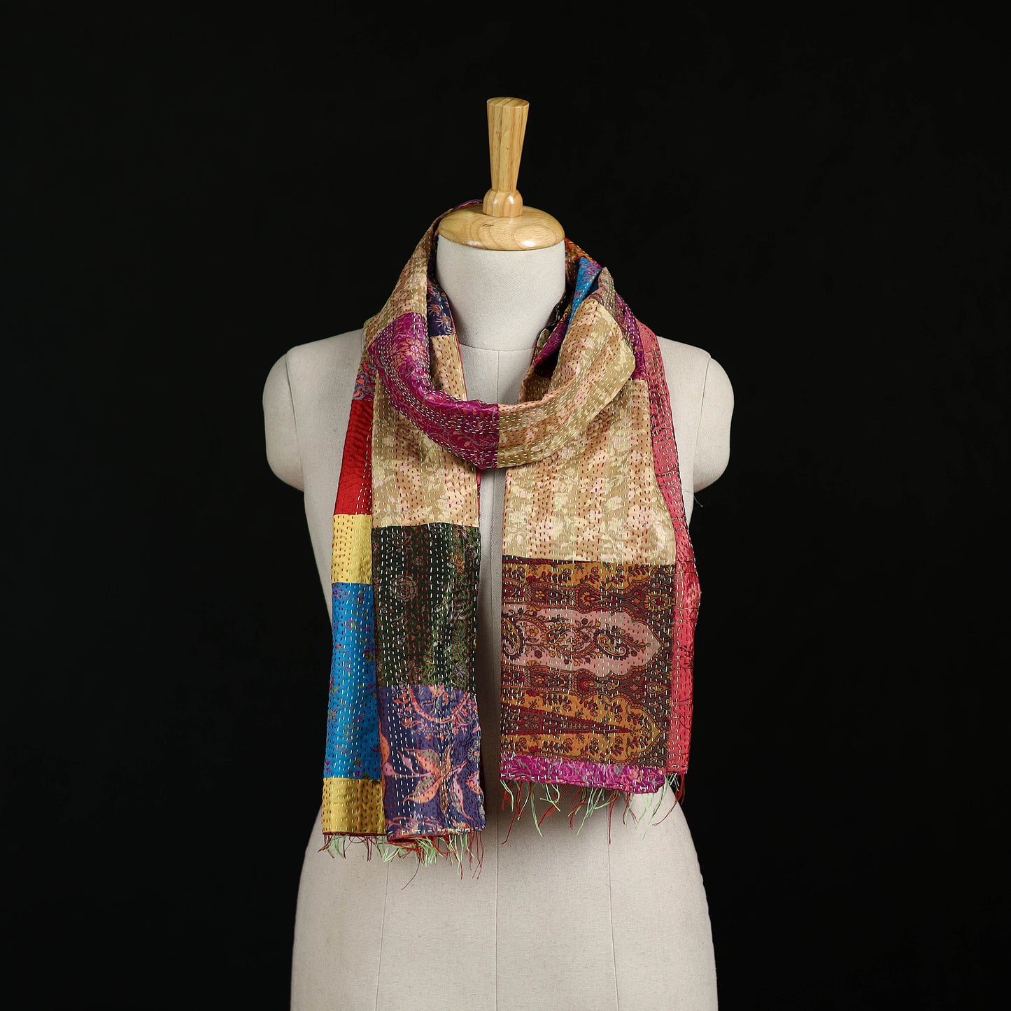 Bengal Kantha Handwork Patchwork Reversible Silk Stole 166