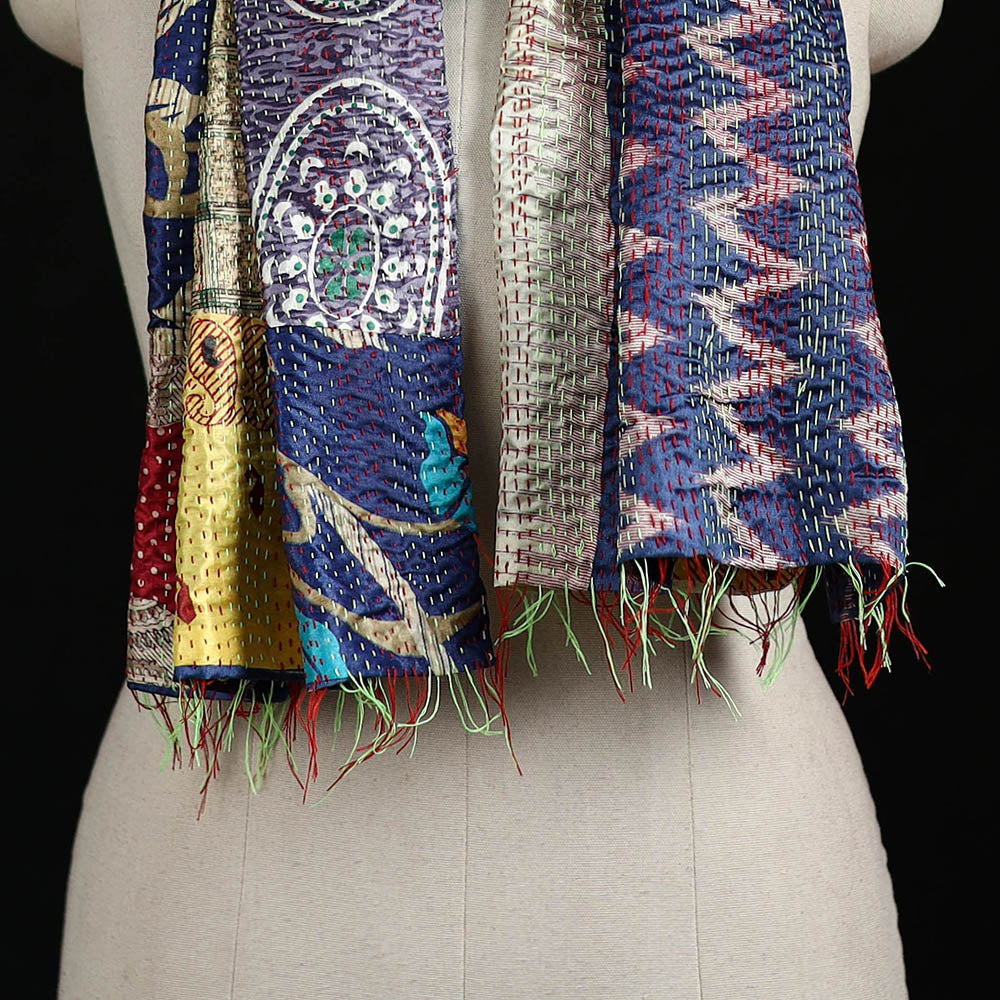Bengal Kantha Handwork Patchwork Reversible Silk Stole 168